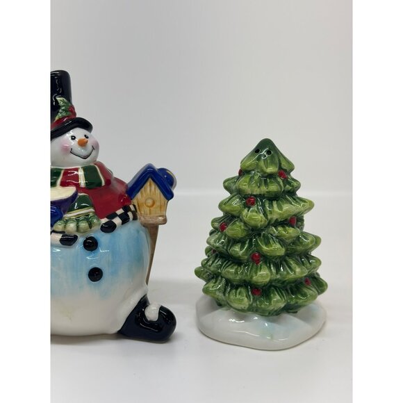 VTG Fitz & Floyd "Sullivan the Snowman" Salt & Pepper Shaker Set Christmas 4.5" - Picture 3 of 6